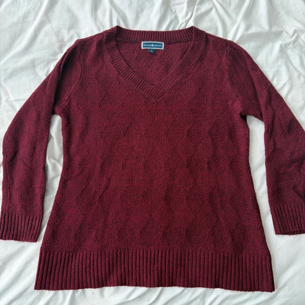 Karen Scott Deep Red V-Neck Sweater